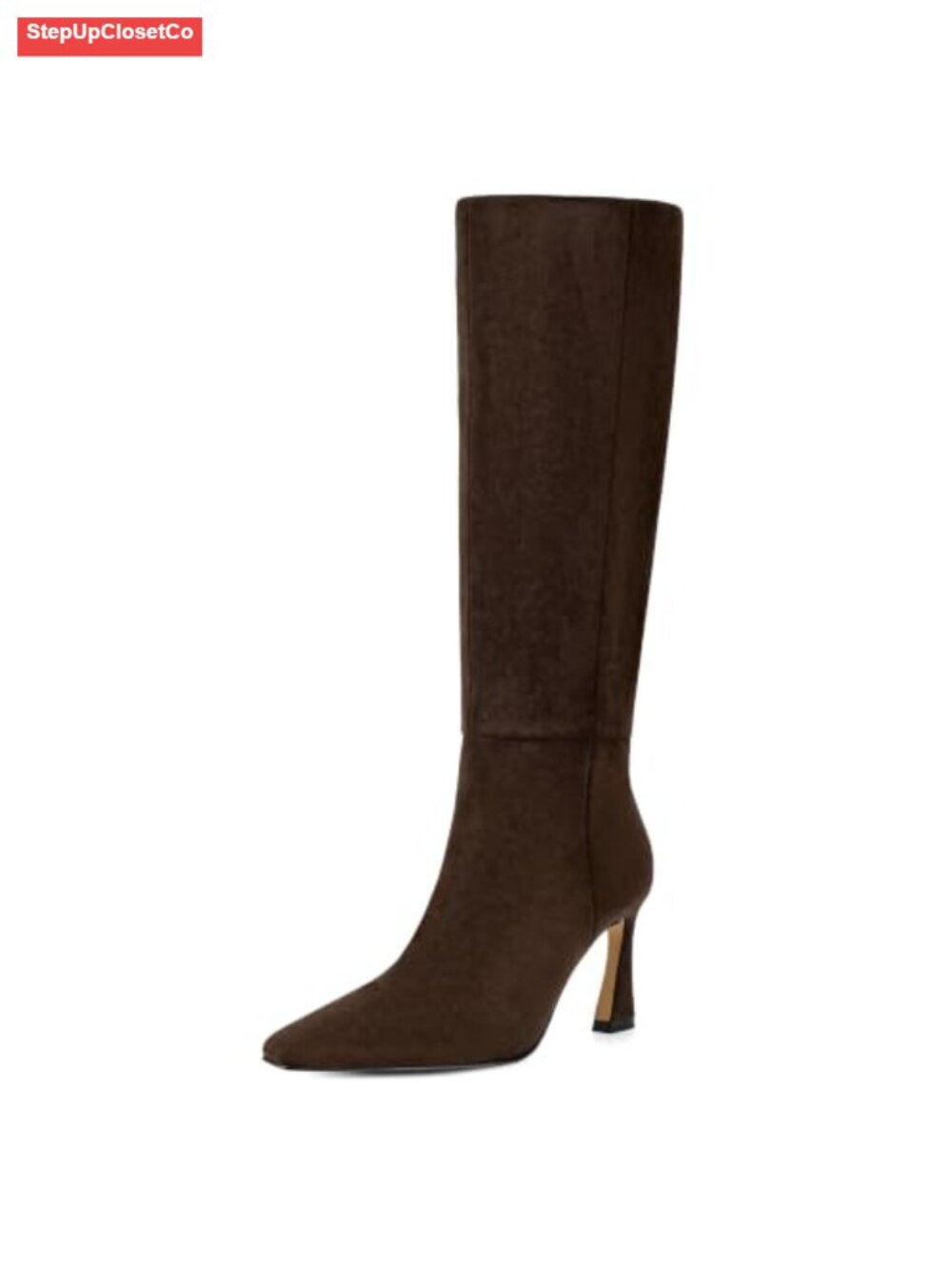 Women's Knee High Boots Square Toe Stiletto Heel Side Zip Faux Suede Tall Boots